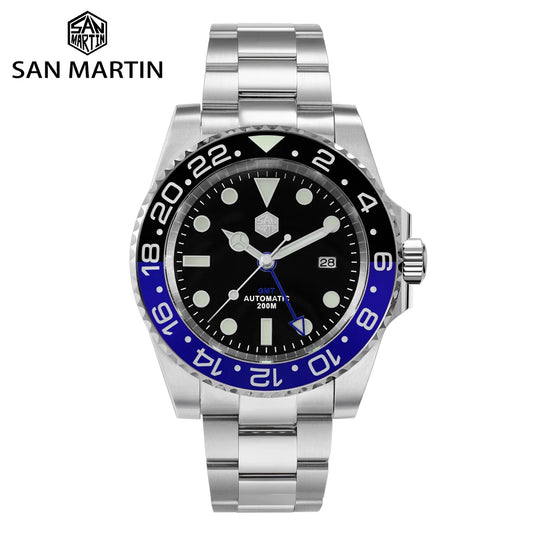 San Martin Luxury GMT Hangzhou 6460 Men Automatic Mechanical Watch Business Sports Waterproof 200m Sapphire Full Luminous SN0016