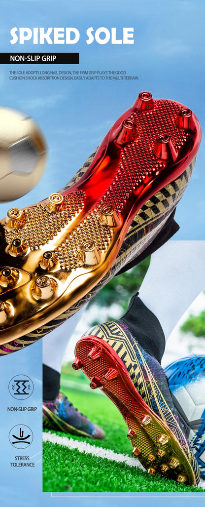 Men's Football Shoes Professional Gold Plated FG Soccer Cleats High Performance Sports Sneakers for Artificial Grass Competitive