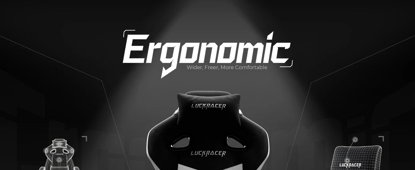 LUCK RACER Gaming chair, Connected Armrests Office Chair, Memory Foam Cushion, 90-155 ° Incline Angle and Footrest