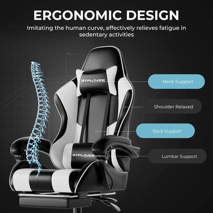 GTPLAYER Gaming chair with Massage Ergonomic Desk chair Footrest Headrest Rotary chair for office and Gamers