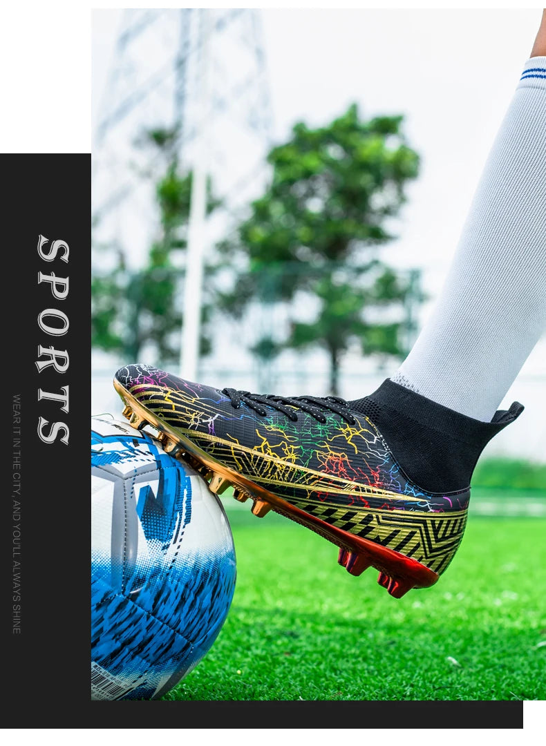 Men's Football Shoes Professional Gold Plated FG Soccer Cleats High Performance Sports Sneakers for Artificial Grass Competitive