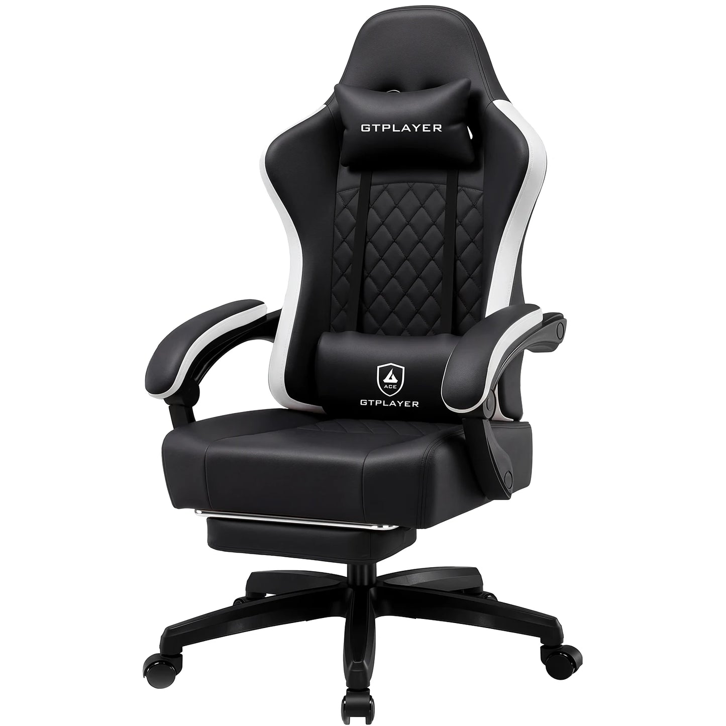 GTPLAYER Ergonomic Gaming Chair with Footrest, Faux Leather Gaming Chair, Spring Cushion Seat, Adjustable Armrests, 150KG Desk Chair