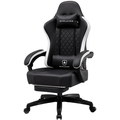 GTPLAYER Ergonomic Gaming Chair with Footrest, Faux Leather Gaming Chair, Spring Cushion Seat, Adjustable Armrests, 150KG Desk Chair