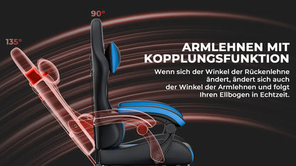 Black & Blue PU Leather Gaming Chair, Ergonomic Racing Style Computer Chair with Footrest, Height Adjustable Swivel Office Chair with Lumbar Support & Headrest for Adults, Boys and Girls
