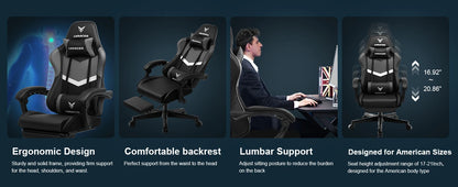 LUCK RACER Gaming chair with footrest Office Chair Ergonomic with Adjustable Loin Pillows, Pillow Gaming Chair