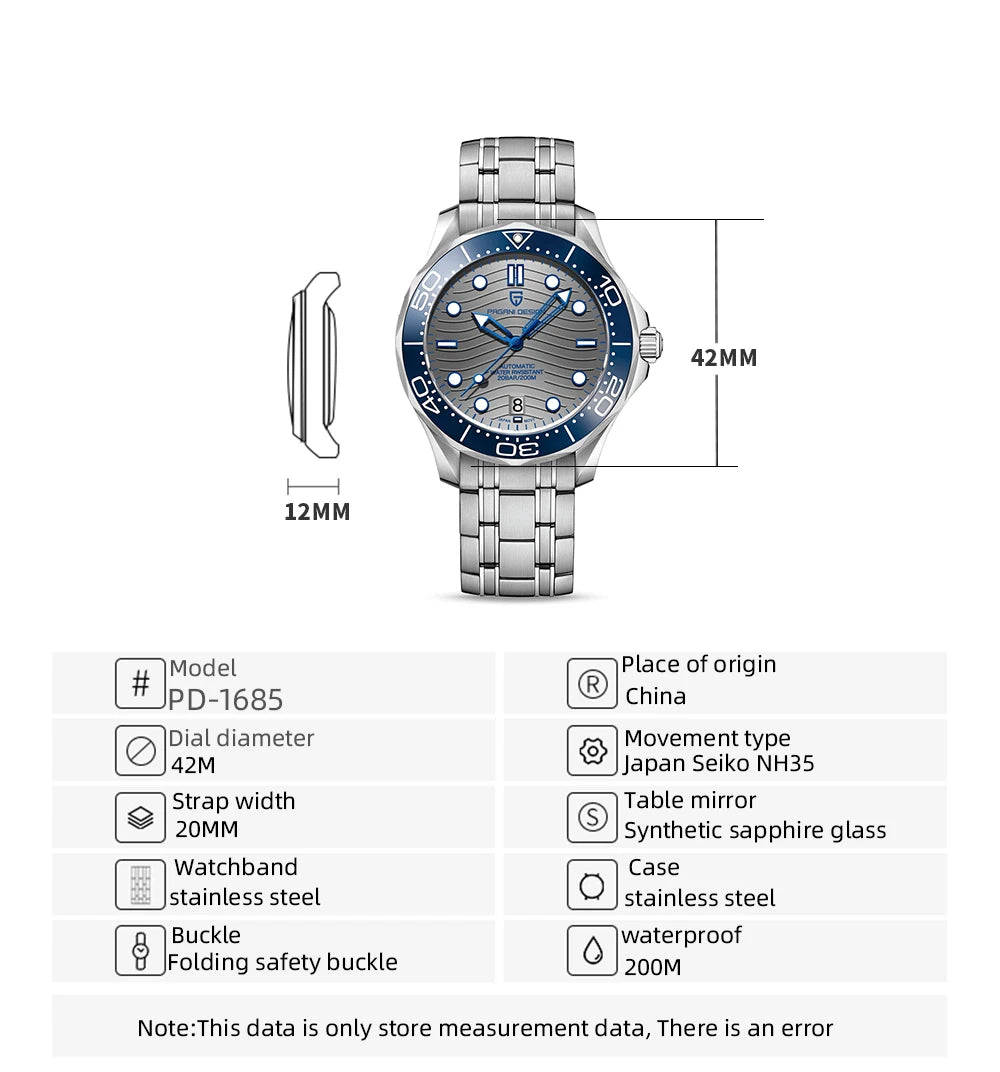 PAGANI DESIGN 2026 New V2 Waves 200M Taucheruhr für Herren, modische Luxus-Automatikuhr mit AR-Saphirglas, Herren-Armbanduhr