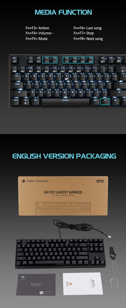 HEXGEARS Mechanical Keyboard gaming Hot-swappable Switch Russian 87 Key Waterproof Kailh BOX Switch Keyboard Custom macro GK12