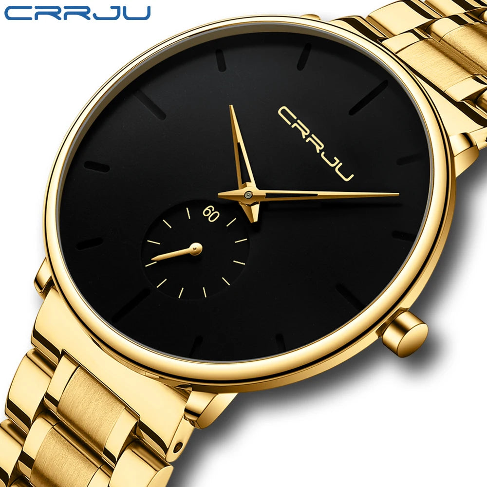 Orologio da uomo CRRJU – Orologio da polso in acciaio inossidabile, stile casual e lussuoso, impermeabile, orologio sportivo al quarzo da uomo