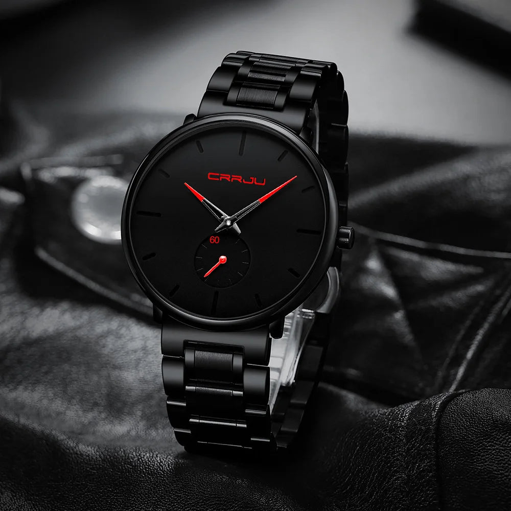 Orologio da uomo CRRJU – Orologio da polso in acciaio inossidabile, stile casual e lussuoso, impermeabile, orologio sportivo al quarzo da uomo