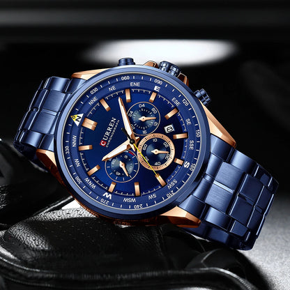 Orologio da uomo CURREN – Orologio di tendenza di un marchio prestigioso, modello di lusso, impermeabile, in acciaio, stile sportivo, cronografo al quarzo