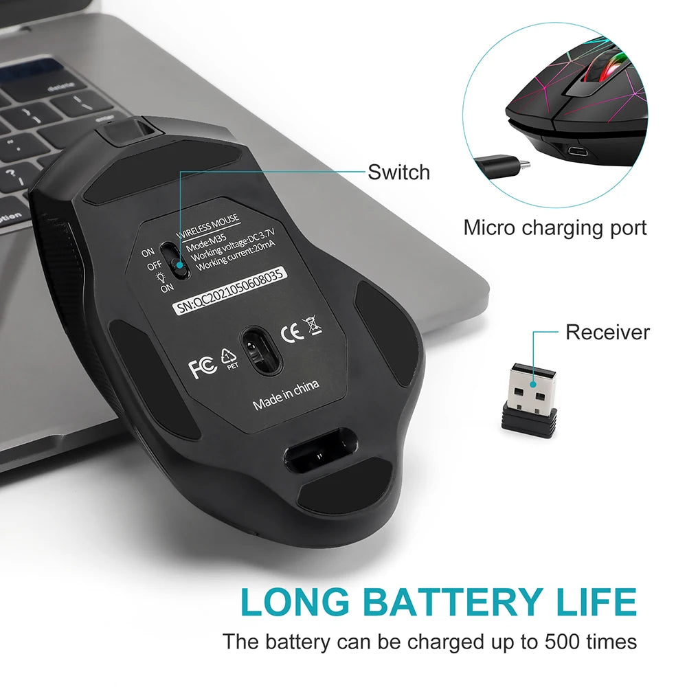 2.4G Rechargeable Wireless Mouse Gamer Gaming Mouse Computer Mouse Usb Ergonomic Mause With Backlight RGB Mice For Laptop PC