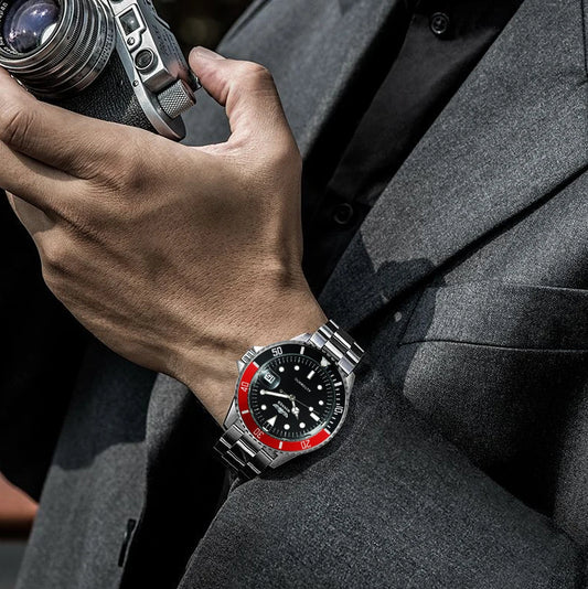 Orologio meccanico classico da uomo – Marchio di lusso, stile professionale, movimento automatico, lunetta girevole, quadrante luminescente, bracciale in acciaio