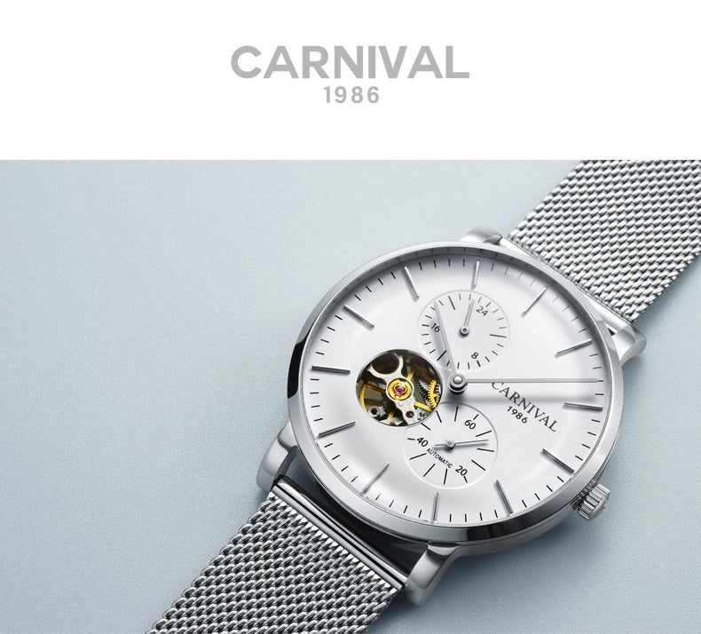Orologio meccanico da uomo Carnival – Orologio da polso automatico di lusso con vetro zaffiro