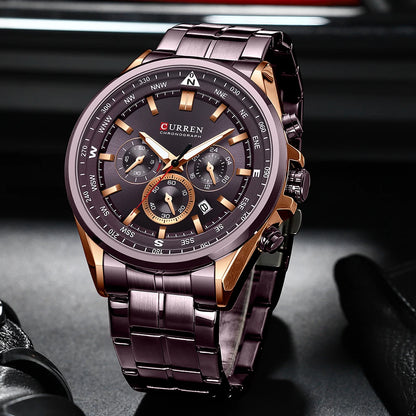 Orologio da uomo CURREN – Orologio di tendenza di un marchio prestigioso, modello di lusso, impermeabile, in acciaio, stile sportivo, cronografo al quarzo
