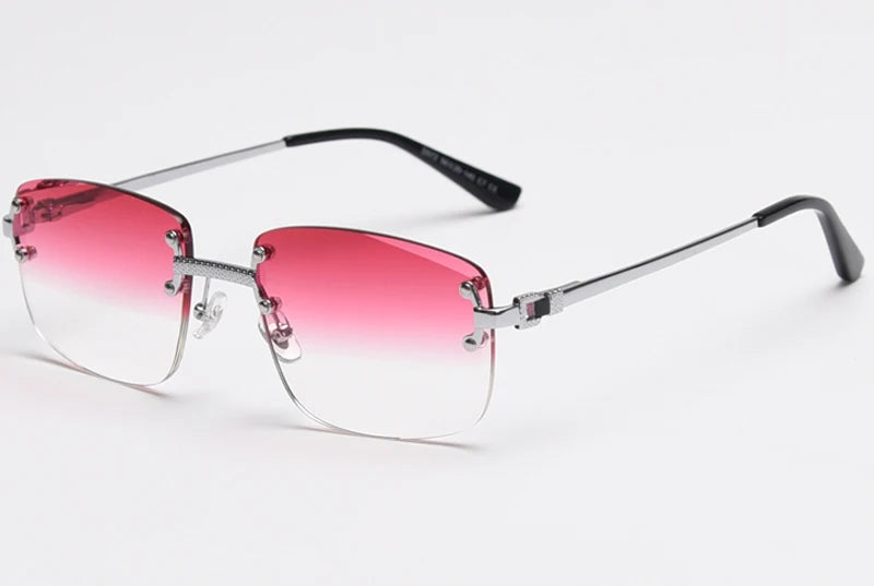 Kachawoo no frame square sunglasses women uv400 brown blue gradient lens metal rimless sun glasses for men popular high quality