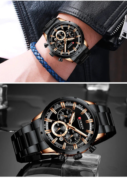 Orologio da uomo CURREN – Cronografo sportivo di lusso, movimento al quarzo, interamente in acciaio, impermeabile