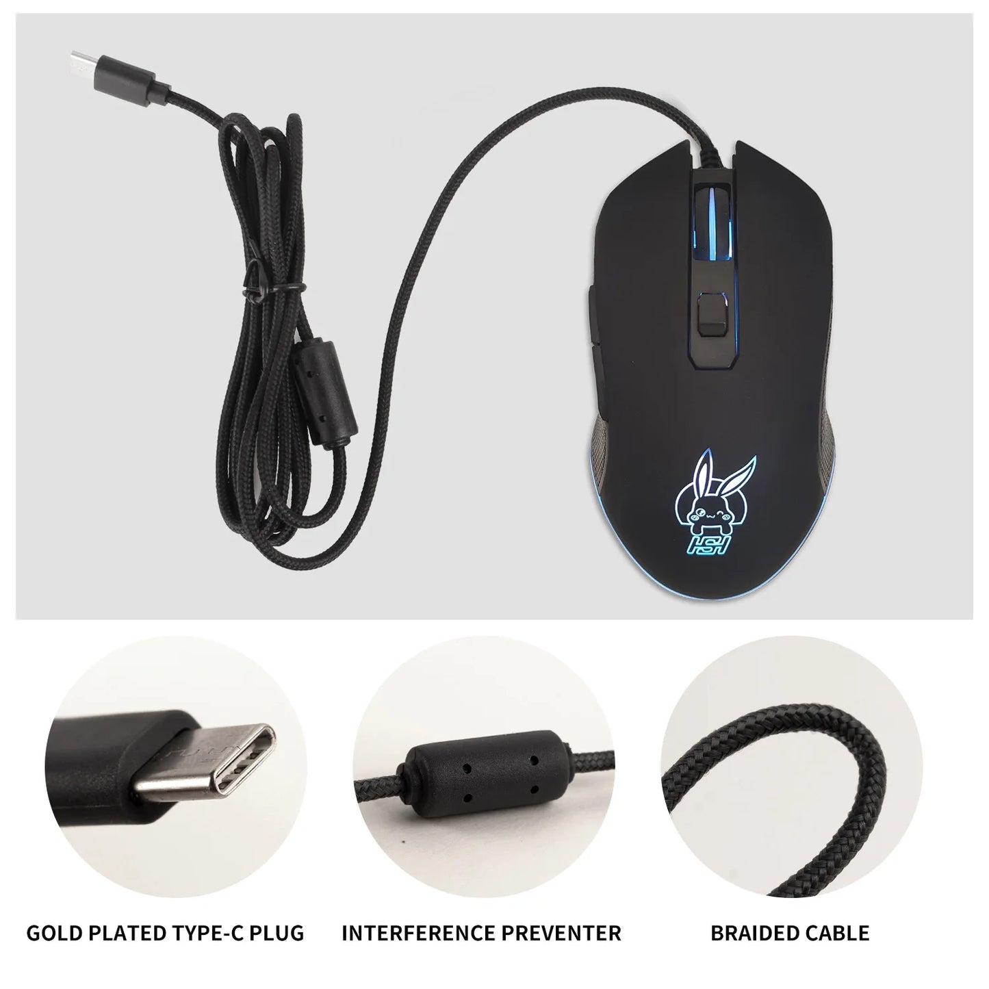 USB-C Wired Gaming Mouse with RGB Backlight, 2400 DPI Silent Computer Mouse for Type-C Laptop, Ergonomic USB-C Gaming Mouse for PC & Notebook