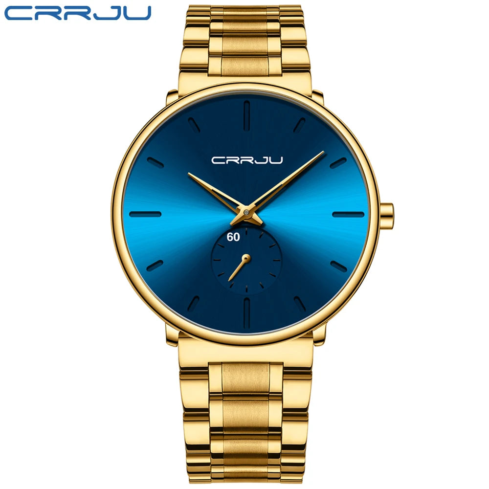 Orologio da uomo CRRJU – Orologio da polso in acciaio inossidabile, stile casual e lussuoso, impermeabile, orologio sportivo al quarzo da uomo