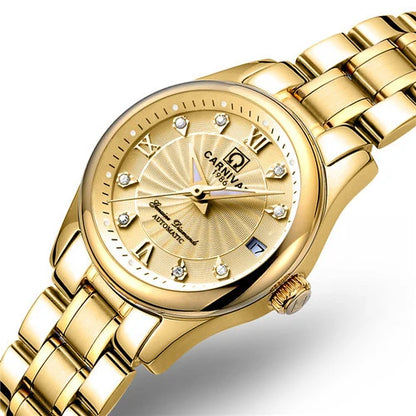 Orologio da polso meccanico da donna del marchio CARNIVAL – Modello elegante, movimento automatico, vetro zaffiro, impermeabile.