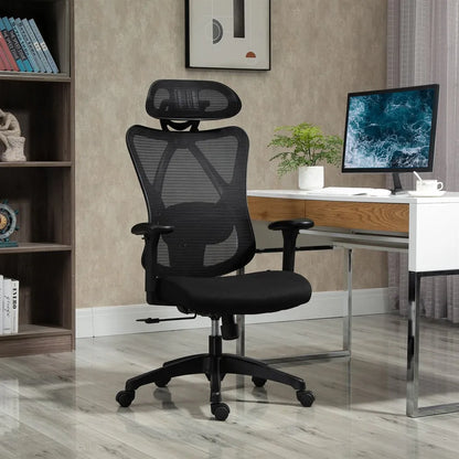 Vinsetto swivel office chair with armrest 2D height adjustable chair headrest Lumbar support 67x64x127cm black