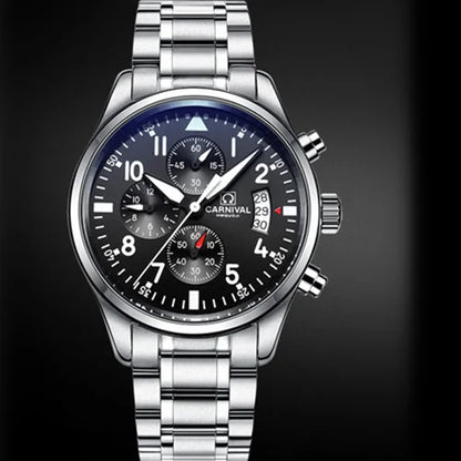 Chronograph luminous military running sport full steel men stop watch genuine leather strap luxury brand watches sapphire reloj