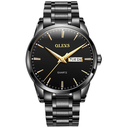 Orologio da uomo OLEVS – Orologio da polso al quarzo in acciaio inossidabile, impermeabile, dorato, elegante e luminoso, accessorio di lusso per uomo