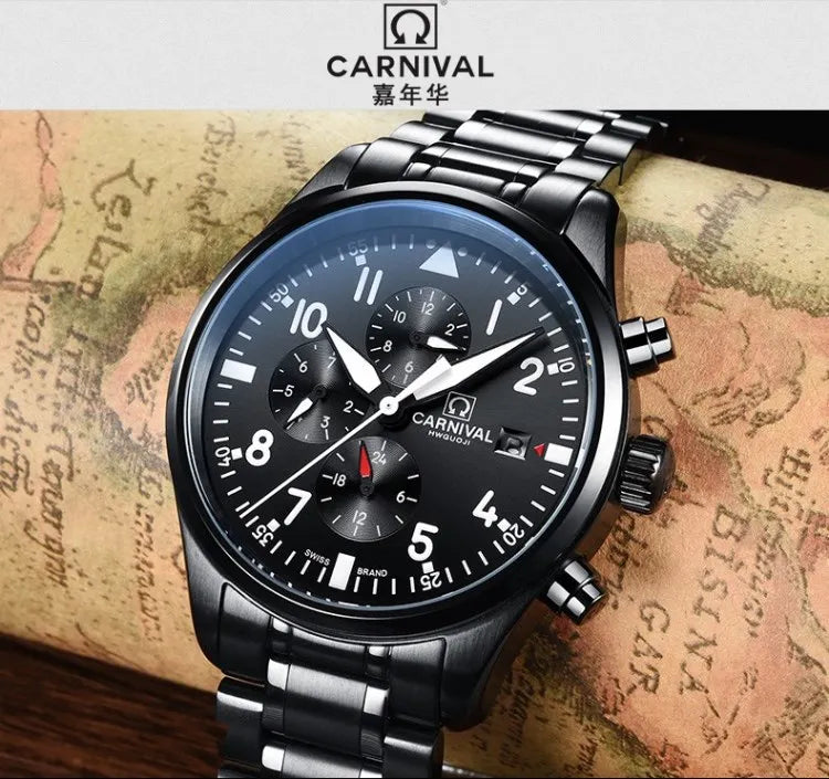 Chronograph luminous military running sport full steel men stop watch genuine leather strap luxury brand watches sapphire reloj
