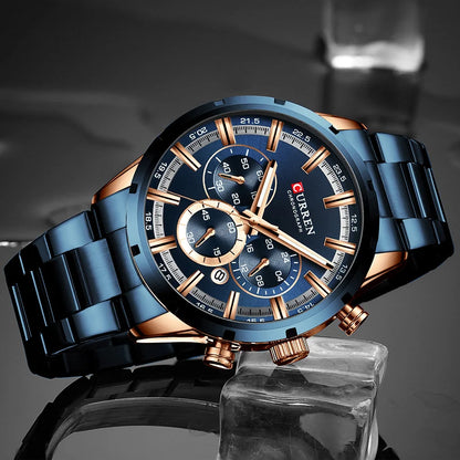 Orologio da uomo CURREN – Cronografo sportivo di lusso, movimento al quarzo, interamente in acciaio, impermeabile