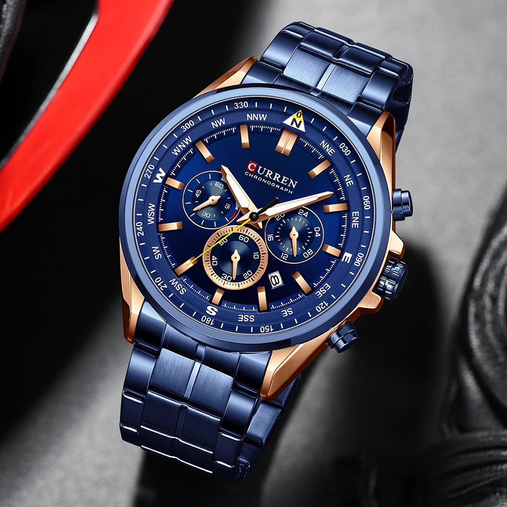 Orologio da uomo CURREN – Orologio di tendenza di un marchio prestigioso, modello di lusso, impermeabile, in acciaio, stile sportivo, cronografo al quarzo
