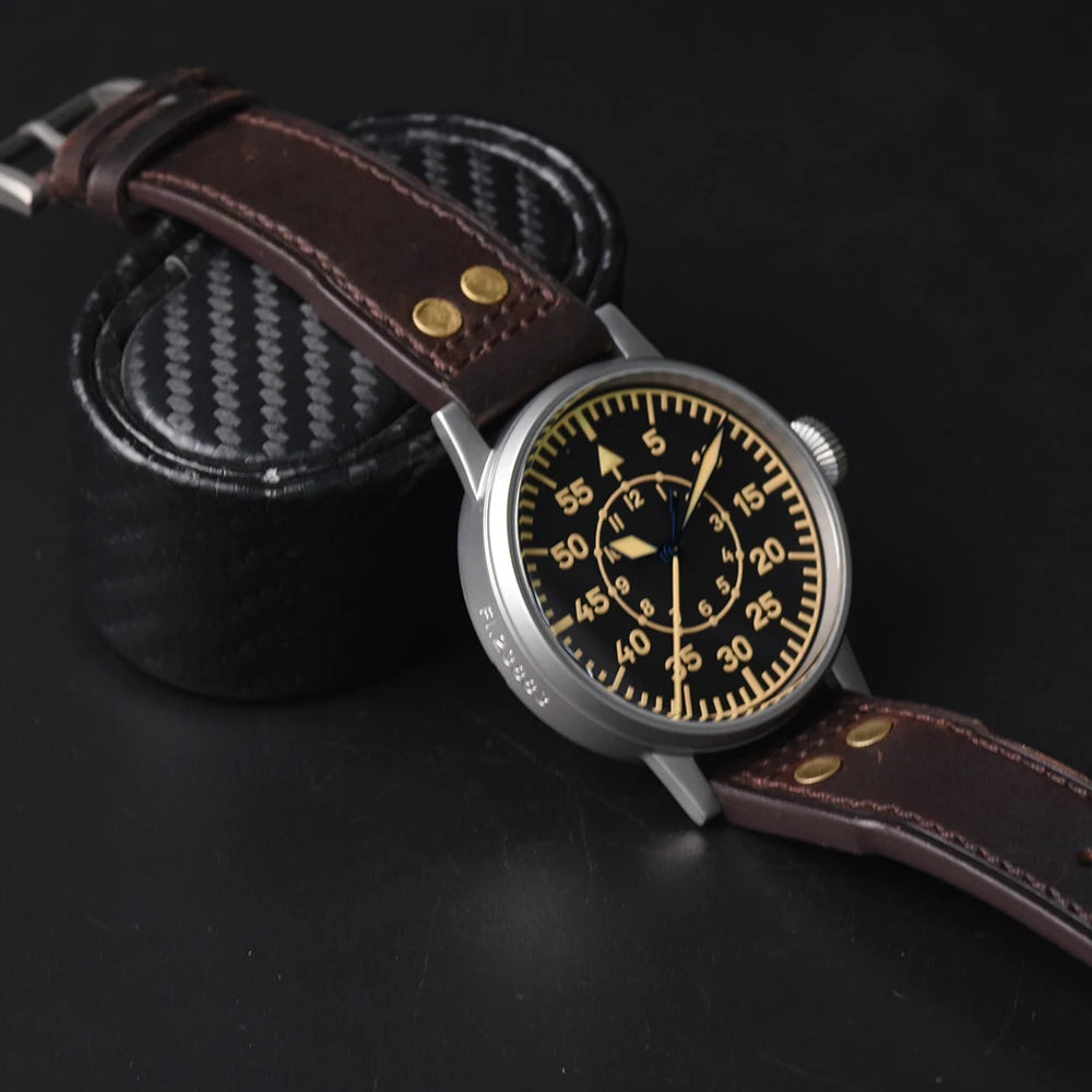 Hruodland Pilot Men's Automatic Mechanical Watch Pt5000 Sapphire Luminous C3 Stainless Steel Waterproof 10Bar reloj hombre
