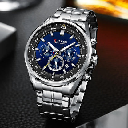 Orologio da uomo CURREN – Orologio di tendenza di un marchio prestigioso, modello di lusso, impermeabile, in acciaio, stile sportivo, cronografo al quarzo