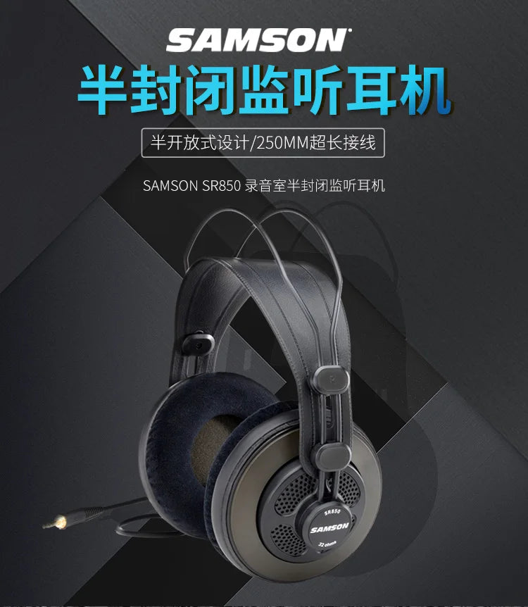 Original Samson SR850 monitoring HIFI headset Semi-Open-Back Headphones for Studio, with leather earcup,without retail box
