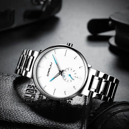 Orologio da uomo CRRJU – Orologio da polso in acciaio inossidabile, stile casual e lussuoso, impermeabile, orologio sportivo al quarzo da uomo