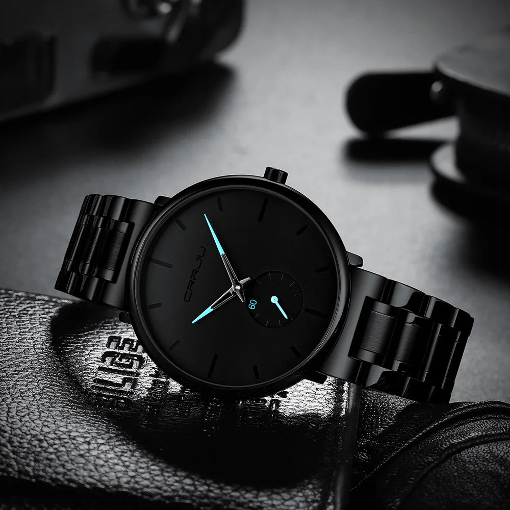 Orologio da uomo CRRJU – Orologio da polso in acciaio inossidabile, stile casual e lussuoso, impermeabile, orologio sportivo al quarzo da uomo