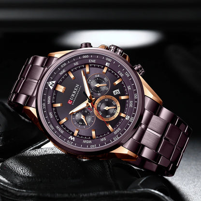 Orologio da uomo CURREN – Orologio di tendenza di un marchio prestigioso, modello di lusso, impermeabile, in acciaio, stile sportivo, cronografo al quarzo