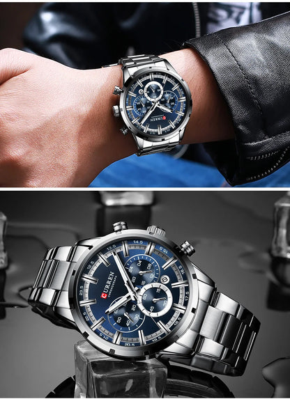 Orologio da uomo CURREN – Cronografo sportivo di lusso, movimento al quarzo, interamente in acciaio, impermeabile