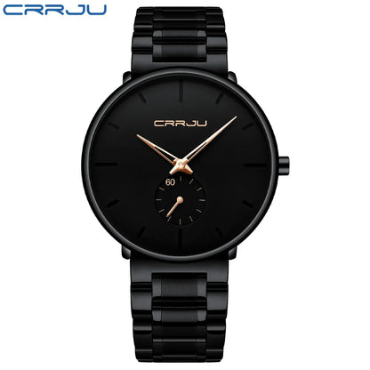 Orologio da uomo CRRJU – Orologio da polso in acciaio inossidabile, stile casual e lussuoso, impermeabile, orologio sportivo al quarzo da uomo