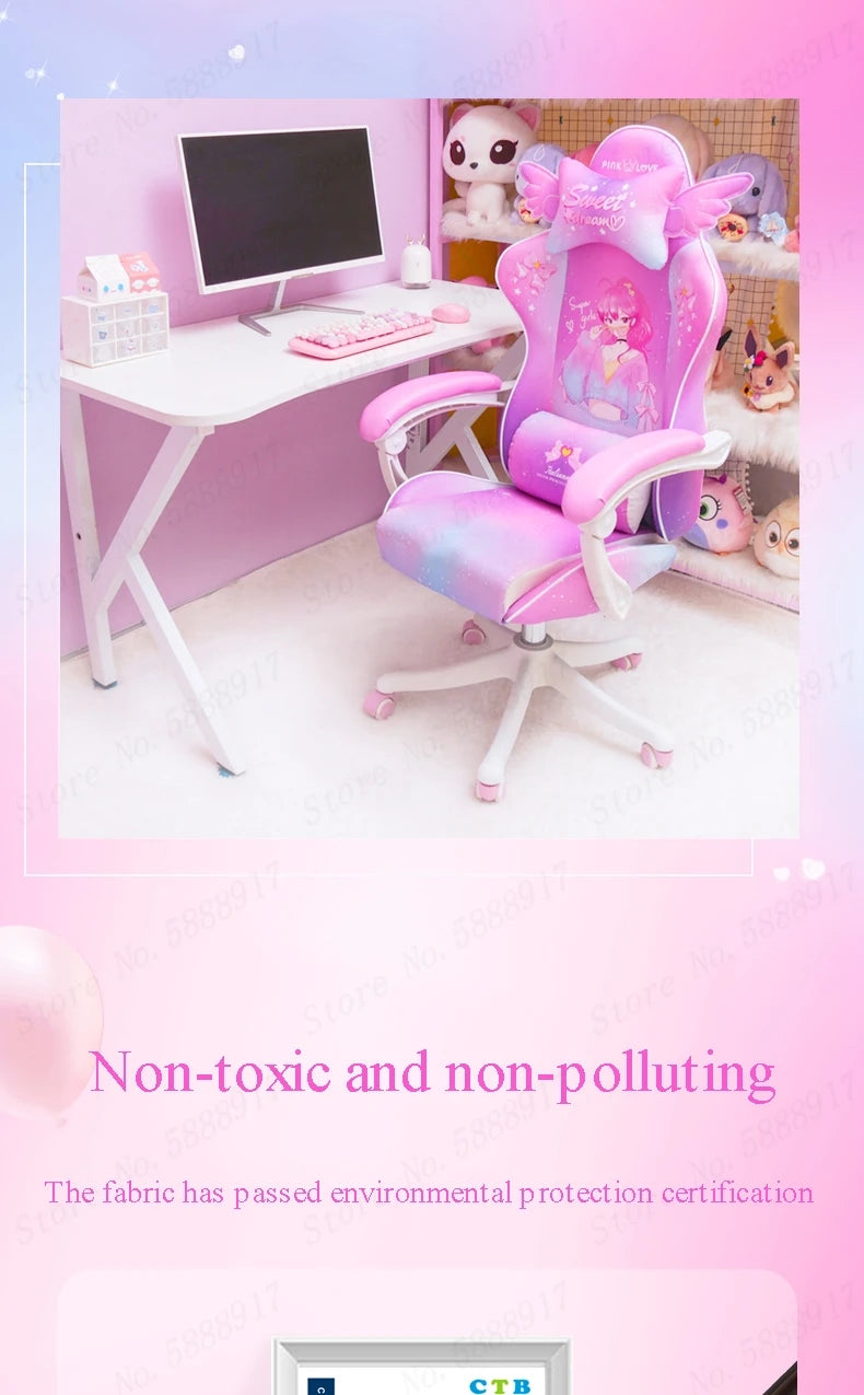 New Cute E-Sports Chair Rose Pink Office Home Furniture Computer Chair Animation Girl Game Chair Lift Rotation Can Be Adjusted