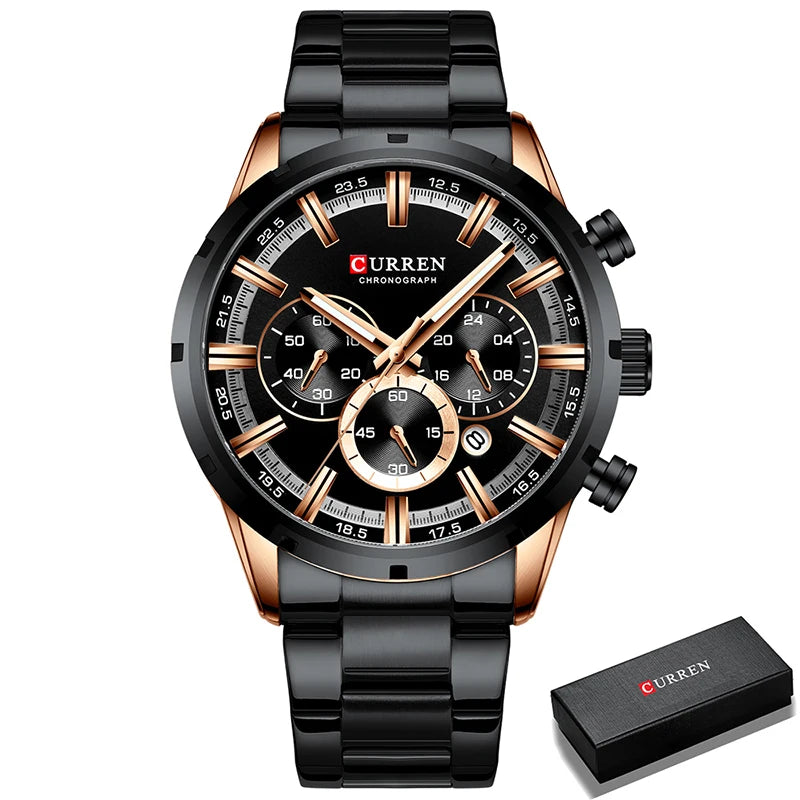 Orologio da uomo CURREN – Cronografo sportivo di lusso, movimento al quarzo, interamente in acciaio, impermeabile