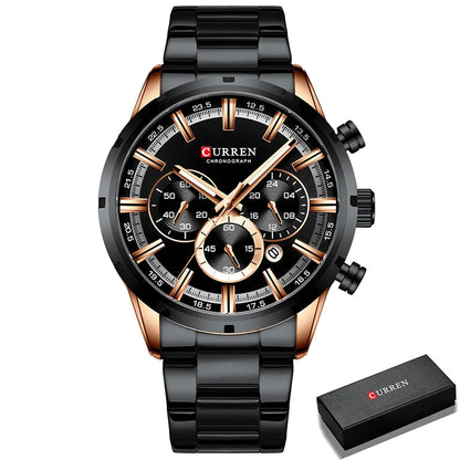 Orologio da uomo CURREN – Cronografo sportivo di lusso, movimento al quarzo, interamente in acciaio, impermeabile