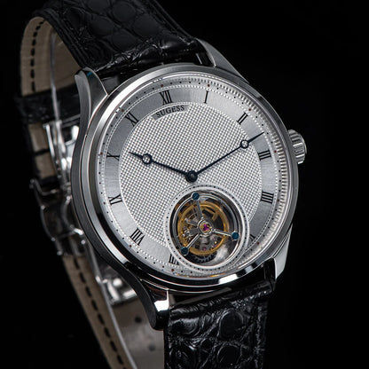 Montres pour homme Sugess Tourbillon ST8230 : montre-bracelet squelette vintage mécanique avec mouvement authentique de Tianjin, élégante, en cuir de crocodile