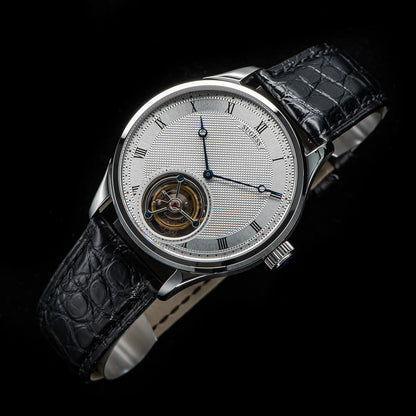Montres pour homme Sugess Tourbillon ST8230 : montre-bracelet squelette vintage mécanique avec mouvement authentique de Tianjin, élégante, en cuir de crocodile