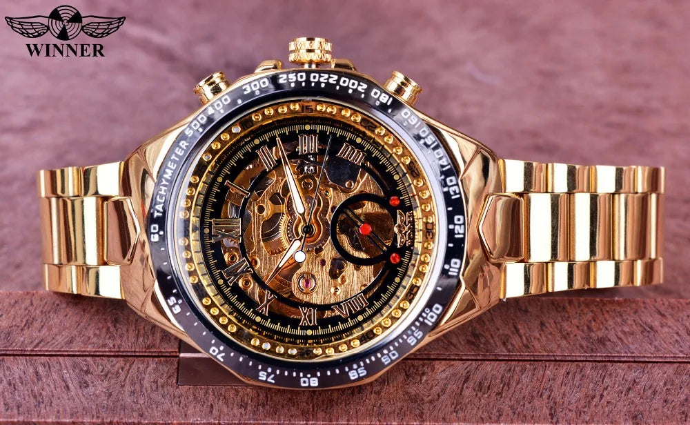 Orologio da uomo Winner – Design sportivo, lunetta lavorata, stile di tendenza, marchio di prestigio, orologio automatico con meccanismo a vista (scheletrato)