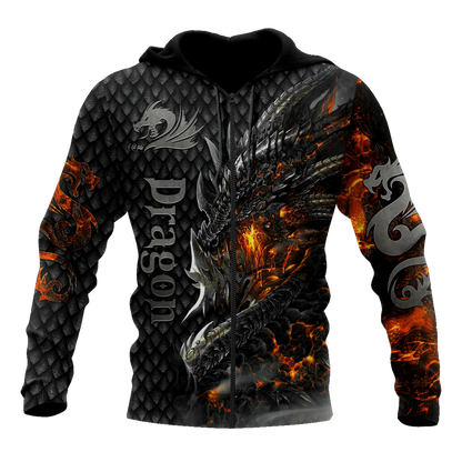 Krásná pánská unisex mikina s kapucí s celoplošným 3D potiskem ohnivého draka, podzimní streetwear, ležérní bunda, tepláková souprava KJ749