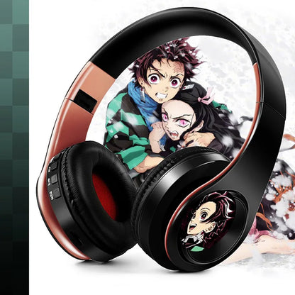 Japan Anime Headphone Demon Slayer Kimetsu No Yaiba Kamado Tanjirou Cosplay Bluetooth Headset Earphone with Mic Support TF Card