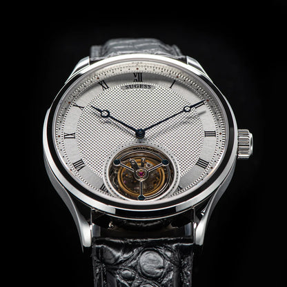 Montres pour homme Sugess Tourbillon ST8230 : montre-bracelet squelette vintage mécanique avec mouvement authentique de Tianjin, élégante, en cuir de crocodile