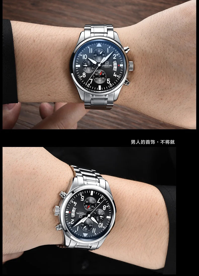 Chronograph luminous military running sport full steel men stop watch genuine leather strap luxury brand watches sapphire reloj
