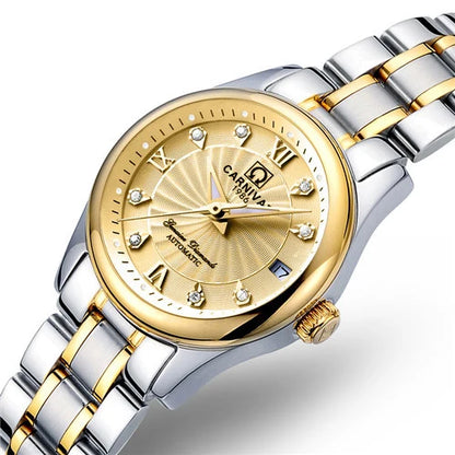 Orologio da polso meccanico da donna del marchio CARNIVAL – Modello elegante, movimento automatico, vetro zaffiro, impermeabile.