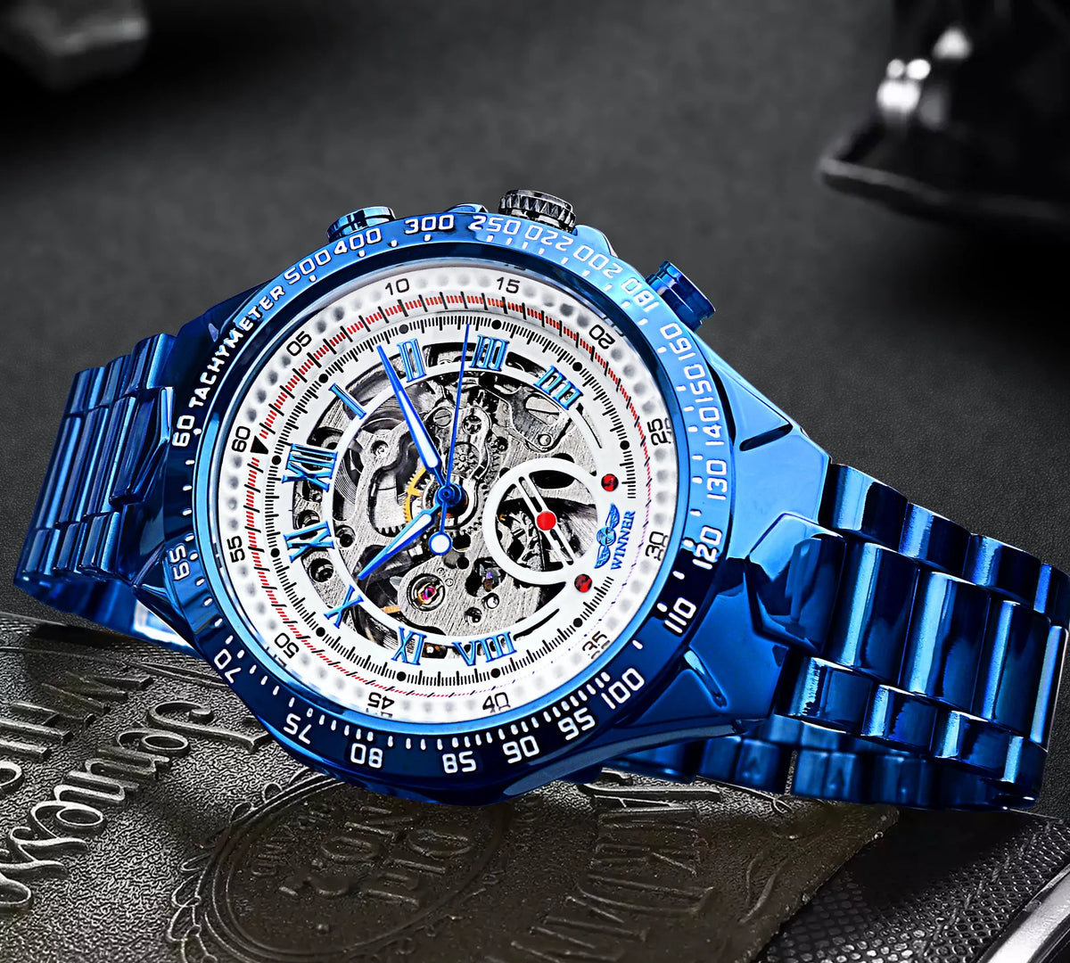 Orologio da uomo Winner – Design sportivo, lunetta lavorata, stile di tendenza, marchio di prestigio, orologio automatico con meccanismo a vista (scheletrato)