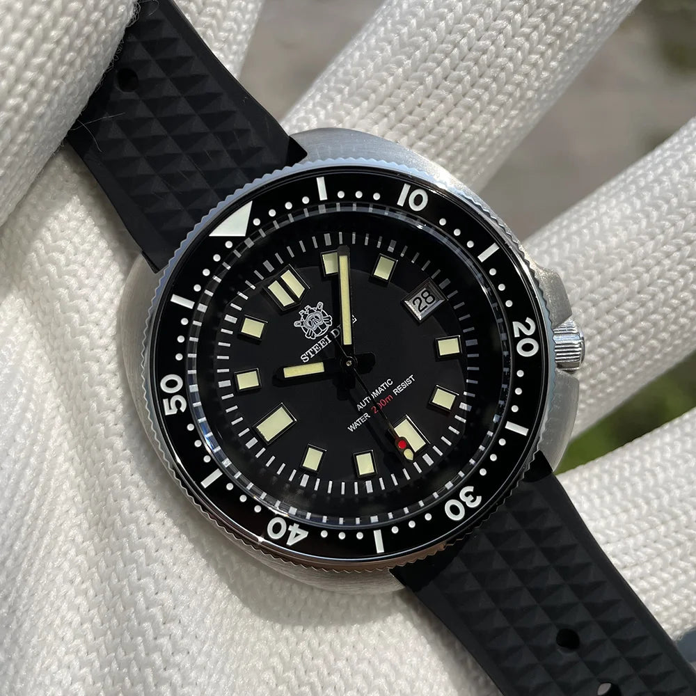 SD1970 STEELDIVE Brand 44MM Sapphire Glass with Transparent AR Coating Cermaic Bezel NH35 Movement Automatic Dive Watch Turtle